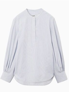 COS Blue-Striped Band Collar Blouse 100% Cotton US10